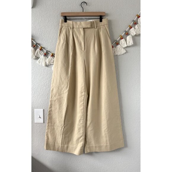 Banana Republic 100% Cotton Khaki Pleated Wide Leg Trouser Pant Careerwear 6 - Picture 1 of 8